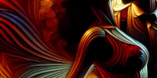 Intimate scene of two characters in a passionate pose, expressing desire and courage in a dimly lit room.